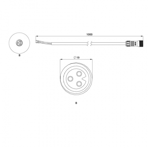 Вводной кабель с разъемом питания. 220В, 1м ES