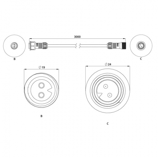 Удлинитель с разъемами питания. М19, 12-48В, 3м ES