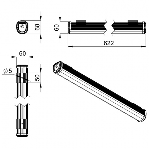 Т-Линия Оптима 20 600мм Эко 36-48V AC/DC ES 3000К Опал
