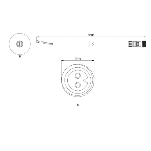 Вводной кабель с разъемом питания. М19, 12-48В, 3м ES