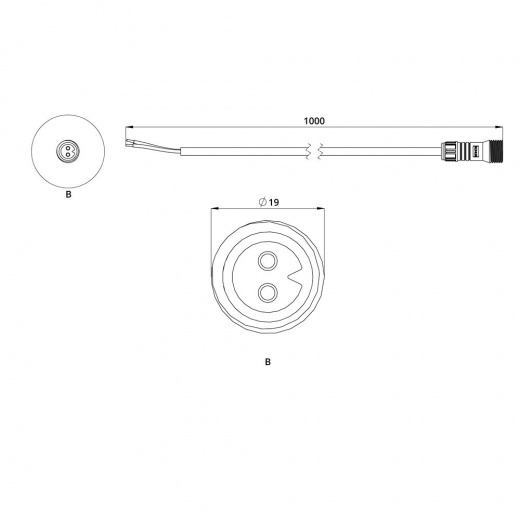 Вводной кабель с разъемом питания. М19, 12-48В, ES