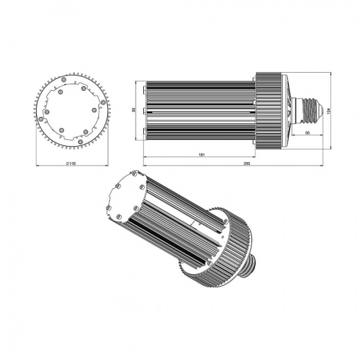 Светодиодная лампа КС Е40-С 80 COB ES 3000К